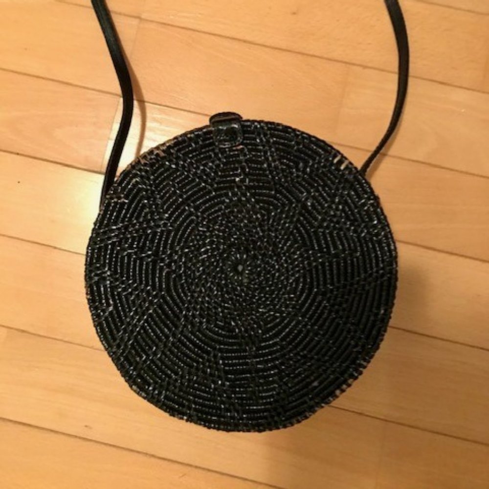 Black Round Rattan Bag